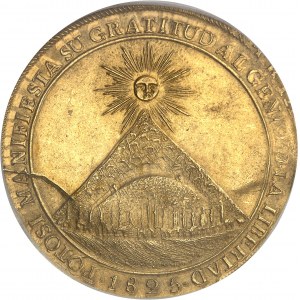 République. Médaille d’Or au module de 8 escudos, remerciements de la ville de Potosi à Simon Bolivar, création de la Bolivie et création de la Société des mines 1825, Potosi.