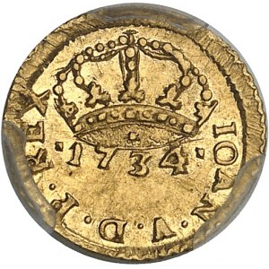 Jean V (1706-1750). Cruzadinho (400 réis) 1734, M, Minas Gerais.