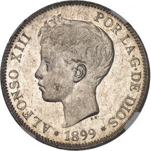 Alphonse XIII (1886-1931). 5 pesetas, buste juvénile 1899 (18 - 99) SG, V, Madrid.