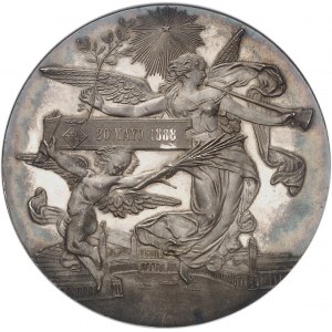 Alphonse XIII (1886-1931). Médaille d’argent, inauguration de l’Exposition Universelle de Barcelone, le 20 mai 1888, par E. Arnau et R. Gelabert, Frappe spéciale 1888, Madrid.