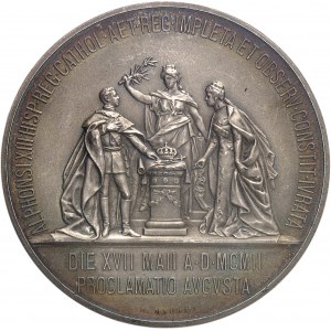 Alphonse XIII (1886-1931). Médaille, jurement de la Constitution par le Roi, par B. Maura 1902, Madrid.