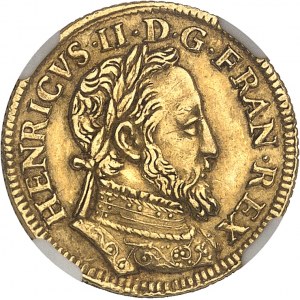 Henri II (1547-1559). Piéfort de poids double du demi-henri d’or à la Gallia ND (1552), Paris.