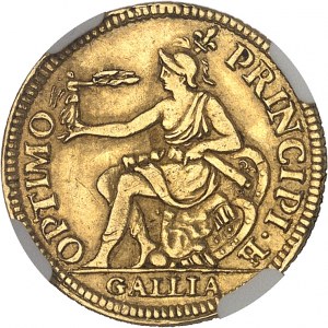 Henri II (1547-1559). Piéfort de poids double du demi-henri d’or à la Gallia ND (1552), Paris.