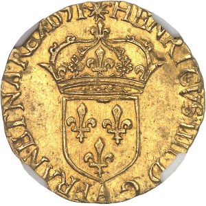 Henri IV (1589-1610). Écu d’or au soleil, 5e type 1591, A, Compiègne.