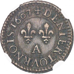 Henri IV (1589-1610). Piéfort quadruple du denier tournois 1607, A, Paris.