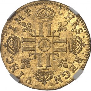 Louis XIV (1643-1715). Louis d’or à la mèche longue 1650, A, Paris.