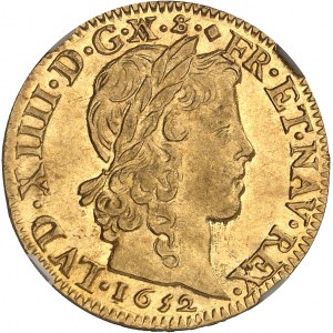 Louis XIV (1643-1715). Louis d’or à la mèche longue 1652, D, Lyon.