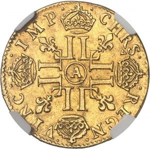 Louis XIV (1643-1715). Louis d’or à la mèche longue 1653, A, Paris.