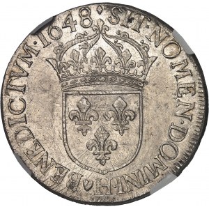 Louis XIV (1643-1715). Écu à la mèche longue 1648, H, La Rochelle.