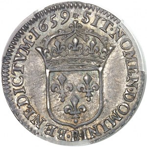 Louis XIV (1643-1715). Douzième d’écu au buste juvénile 1659, B, Rouen.