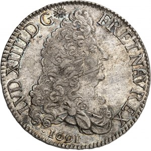 Louis XIV (1643-1715). Écu aux huit L, 1er type, flan neuf 1691, B, Rouen.