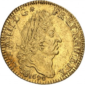 Louis XIV (1643-1715). Double louis d’or aux quatre L 1696, A, Paris.