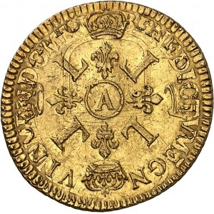 Louis XIV (1643-1715). Double louis d’or aux quatre L 1696, A, Paris.