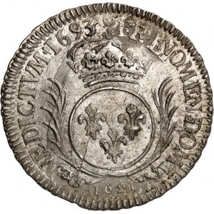 Louis XIV (1643-1715). Demi-écu aux palmes 1693, S, Reims.