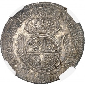 Louis XIV (1643-1715). Huitième d’écu de Flandre aux palmes 1694, W, Lille.