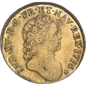 Louis XV (1715-1774). Double louis d’or aux insignes, 2e type, flan neuf 1716, BB, Strasbourg.