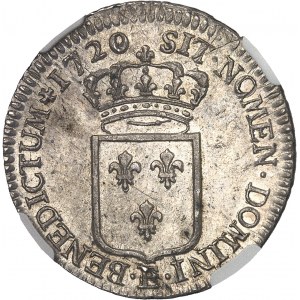 Louis XV (1715-1774). Tiers d’écu de France, flan neuf 1720, E, Tours.