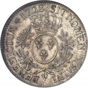 Louis XV (1715-1774). Écu aux rameaux d’olivier 1728, V, Troyes.