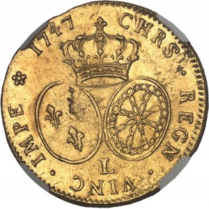 Louis XV (1715-1774). Double louis d’or au bandeau 1747, L, Bayonne.