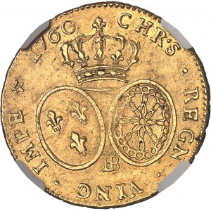 Louis XV (1715-1774). Double louis d’or au bandeau 1760, BB, Strasbourg.