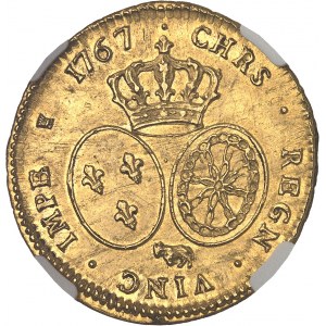 Louis XV (1715-1774). Double louis d’or de Béarn au bandeau 1767, vache, Pau.