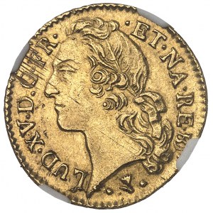 Louis XV (1715-1774). Louis d’or de Béarn au bandeau 1765, vache, Pau.