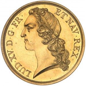 Louis XV (1715-1774). Épreuve en Or de l’écu au bandeau, Flan bruni (PROOF) 1740, A, Paris.