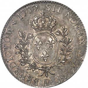 Louis XV (1715-1774). Écu dit à la vieille tête 1772, D, Lyon.