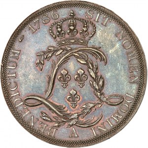 Louis XVI (1774-1792). Essai en bronze de l'écu par Droz ou écu de Calonne, tranche à trois viroles 1786 (postérieur), A, Paris.