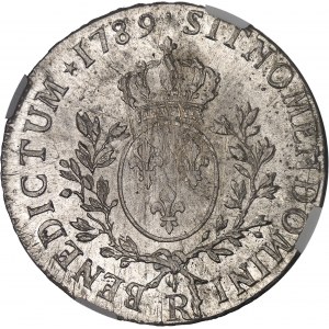 Louis XVI (1774-1792). Écu aux rameaux d’olivier 1789, R, Orléans.