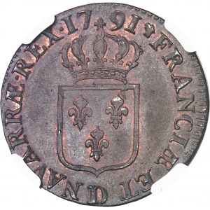 Louis XVI (1774-1792). Sol 1791, D, Lyon.