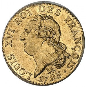 Constitution (1791-1792). Louis d’or de 24 livres 1793, A, Paris.
