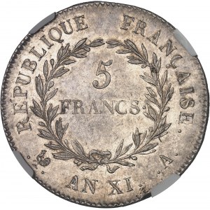 Consulat (1799-1804). 5 francs Bonaparte An XI (1803), A, Paris.