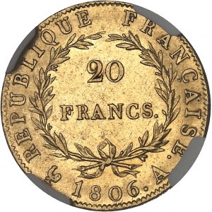 Premier Empire / Napoléon Ier (1804-1814). 20 francs tête nue, calendrier grégorien 1806, A, Paris.