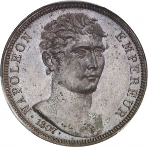 Premier Empire / Napoléon Ier (1804-1814). Essai de 100 francs Or, frappe en bronze, par Vassallo 1807, Gênes.