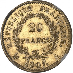 Premier Empire / Napoléon Ier (1804-1814). 20 francs type transitoire, grosse tête 1807, A, Paris.