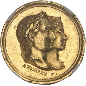 Premier Empire / Napoléon Ier (1804-1814). Médaillette d’Or, mariage avec Marie-Louise d’Autriche, par Andrieu et Galle 1810, Paris.