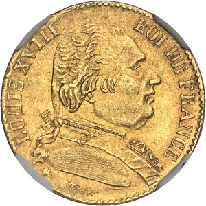 Louis XVIII (1814-1824). 20 francs buste habillé 1815/4, L, Bayonne.