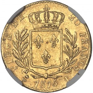 Louis XVIII (1814-1824). 20 francs buste habillé 1815/4, L, Bayonne.