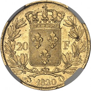 Louis XVIII (1814-1824). 20 francs tête nue 1820, Q, Perpignan.