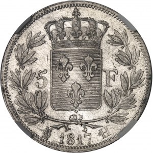 Louis XVIII (1814-1824). 5 francs buste nu 1817, H, La Rochelle.