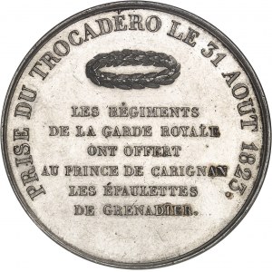 Louis XVIII (1814-1824). Médaille de platine, Prise du Trocadéro, Charles de Savoie prince de Carignan, par Barre et de Puymaurin 1823, Paris.