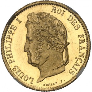 Louis-Philippe Ier (1830-1848). Essai de 10 francs Or par Domard, Flan bruni (PROOF) ND (1830), A, Paris.