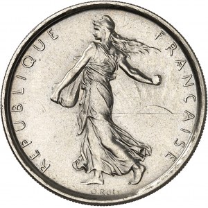 Ve République (1958 à nos jours). Présérie de 5 francs Semeuse en nickel, listels larges 1969, Paris.