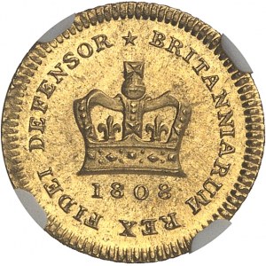 Georges III (1760-1820). Tiers de guinée, 3e type (2e effigie) 1808, Londres.