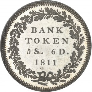 Georges III (1760-1820). Essai du dollar [5 shillings 6 deniers], Banque d’Angleterre, Flan bruni (PROOF) 1811, Londres.