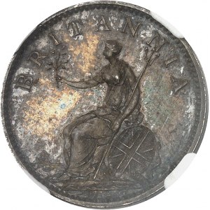 Georges III (1760-1820). Essai en argent du farthing (1/4 de penny), tranche lisse, par Küchler, Flan bruni (PROOF) 1806, Soho.