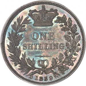 Victoria (1837-1901). Shilling, Flan bruni (PROOF) 1839, Londres.