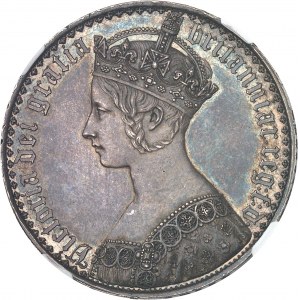 Victoria (1837-1901). Crown ou couronne gothique, Flan bruni (PROOF) 1847, Londres.