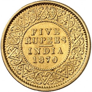 Victoria (1837-1901). Cinq roupies 1870, Calcutta.